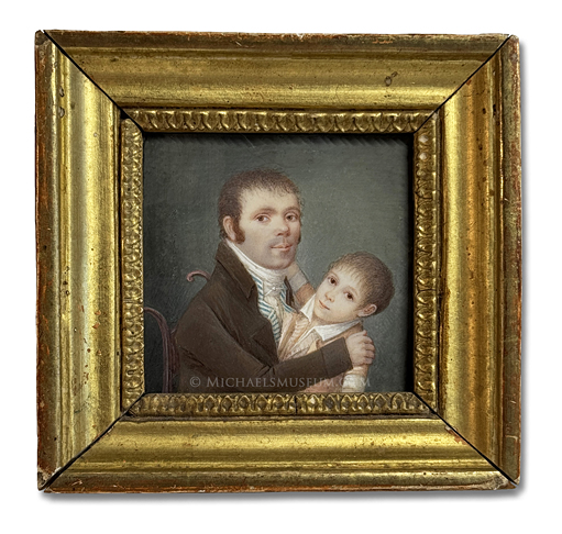 Miniature Portrait of a Napoleonic Era Gentman, Seated on a Chair and Affectionately Holding His Son on His Lap -- Artist Unknown Miniature Portrait of a Napoleonic Era Gentman, Seated on a Chair and Affectionately Holding His Son on His Lap -- Artist Unknown