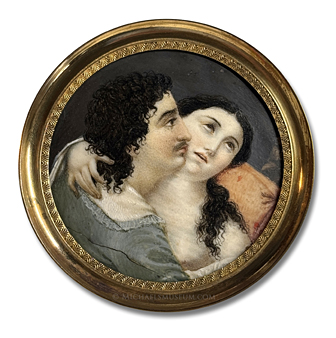 Miniature Portrait Depicting Twelfth Century French Philosopher Abelard and His Student Heloise in a Loving Embrace -- artist unknown